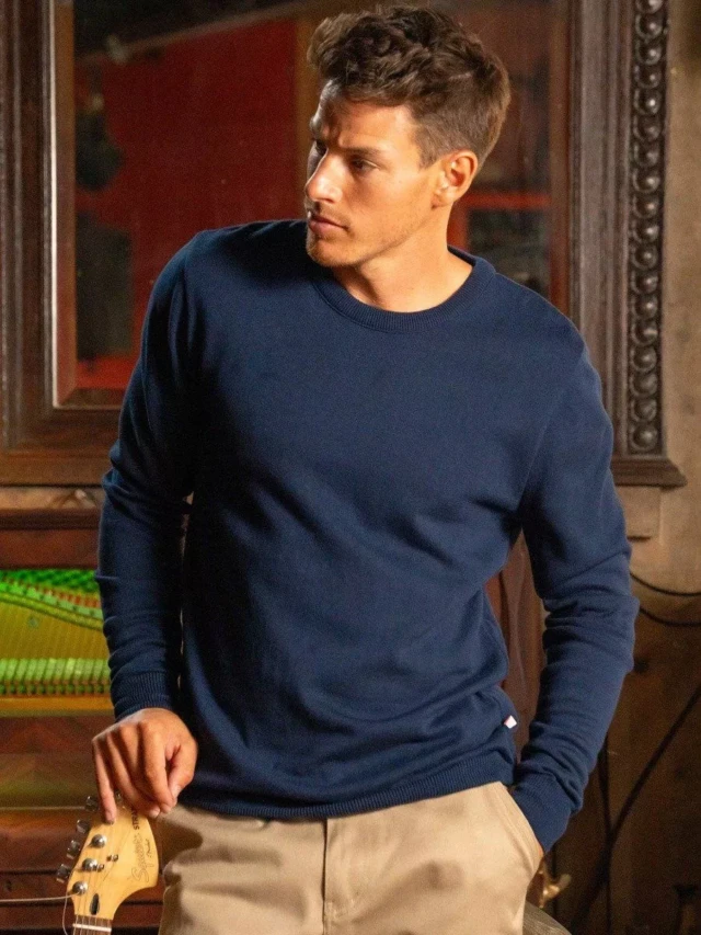 1083 - PULL 701 ESSENTIEL coton bio bleu marine