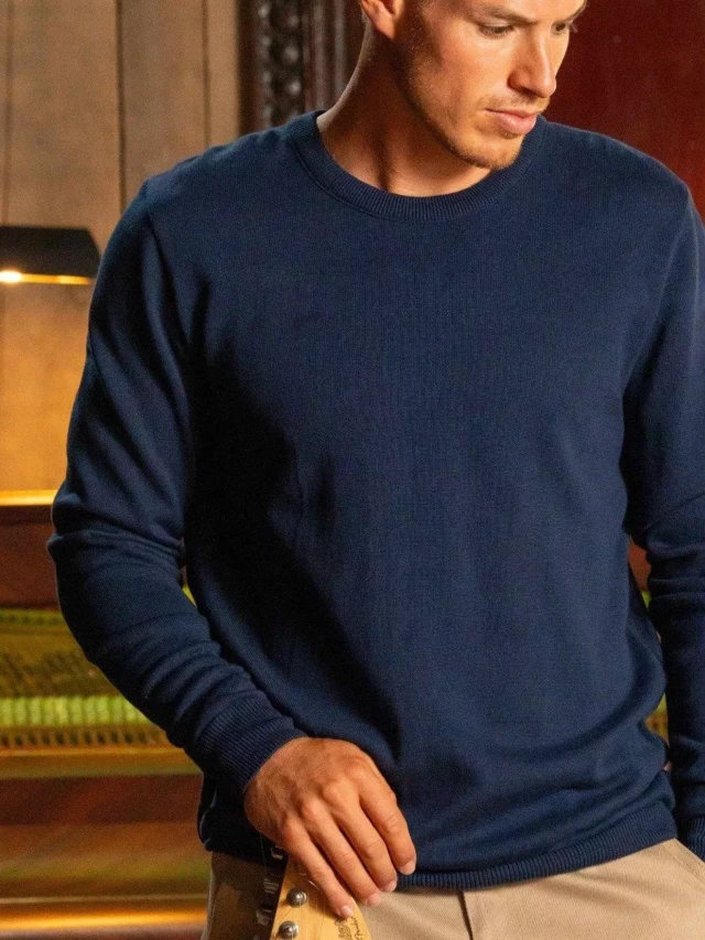 1083 - PULL 701 ESSENTIEL coton bio bleu marine