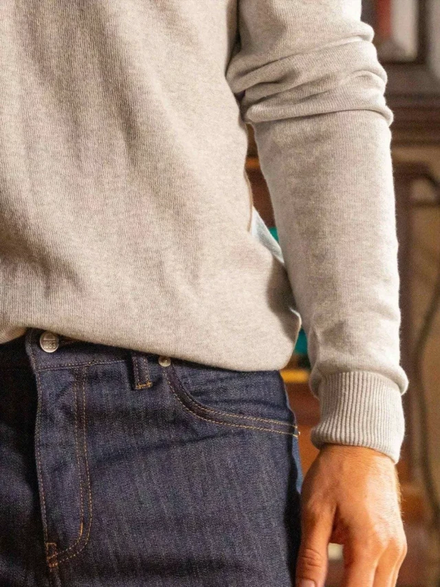 1083 - PULL 701 ESSENTIEL coton bio gris chiné