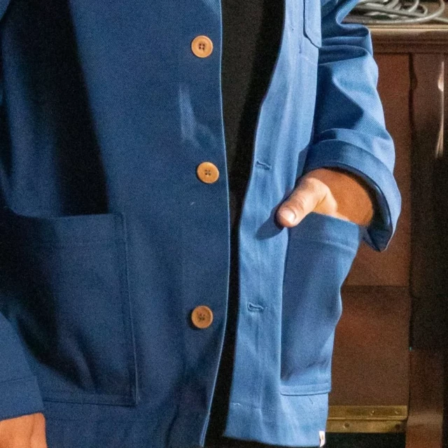 1083 - VESTE DE TRAVAIL 703  droite coton bio superdenim bleu ouvrier