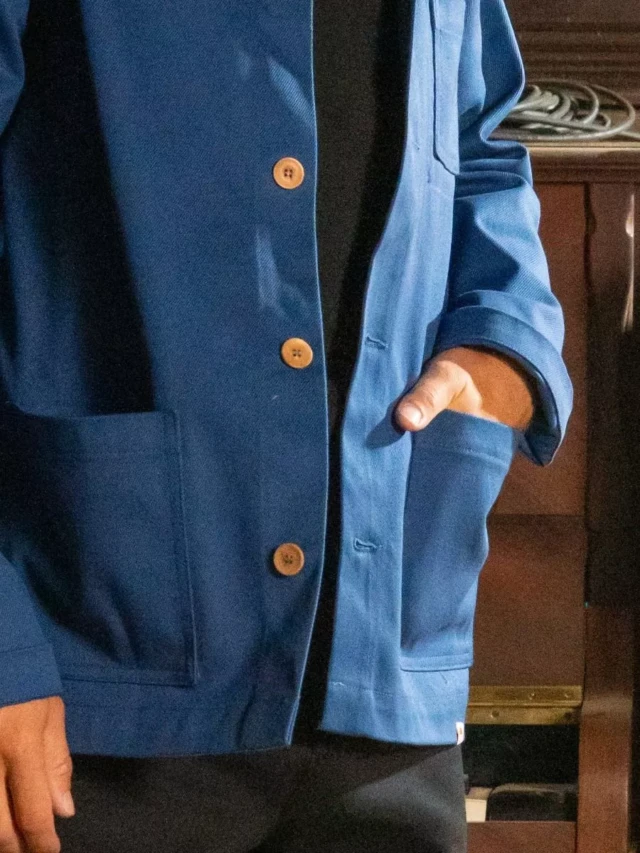 1083 - VESTE DE TRAVAIL 703  droite coton bio superdenim bleu ouvrier