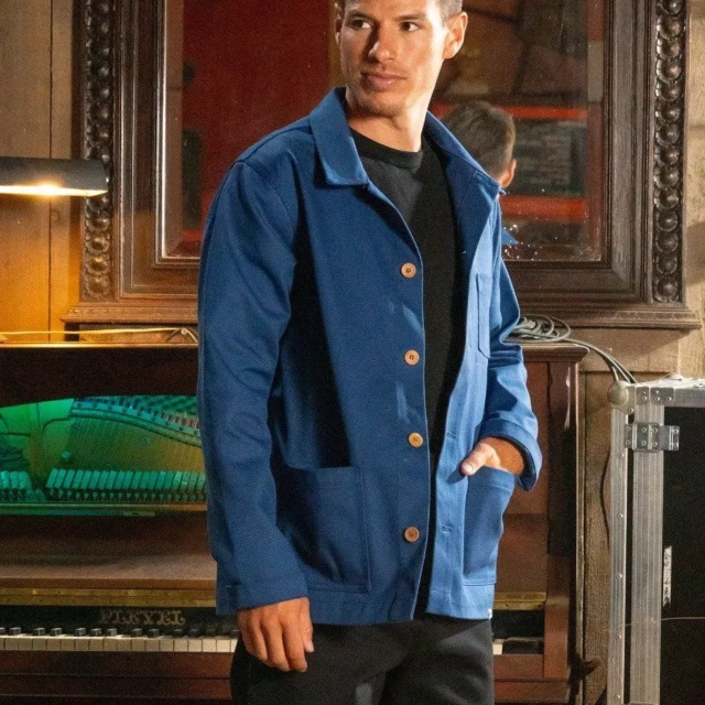 1083 - VESTE DE TRAVAIL 703  droite coton bio superdenim bleu ouvrier