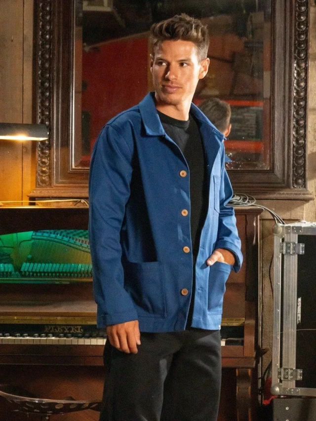 1083 - VESTE DE TRAVAIL 703  droite coton bio superdenim bleu ouvrier