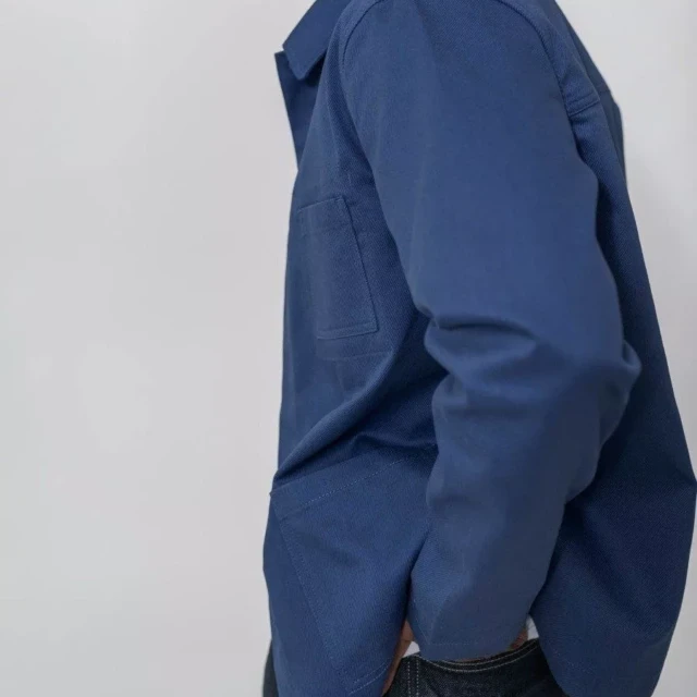 1083 - VESTE DE TRAVAIL 703  droite coton bio superdenim bleu ouvrier