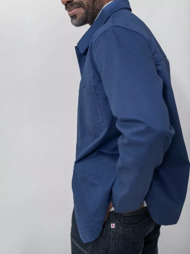 1083 - VESTE DE TRAVAIL 703  droite coton bio superdenim bleu ouvrier