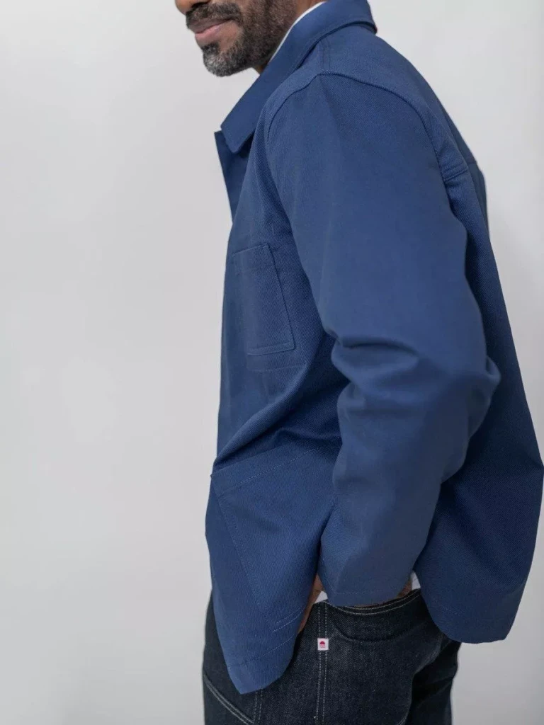 1083 - VESTE DE TRAVAIL 703  droite coton bio superdenim bleu ouvrier