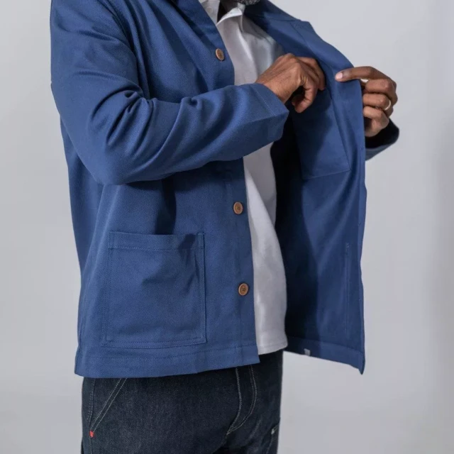 1083 - VESTE DE TRAVAIL 703  droite coton bio superdenim bleu ouvrier