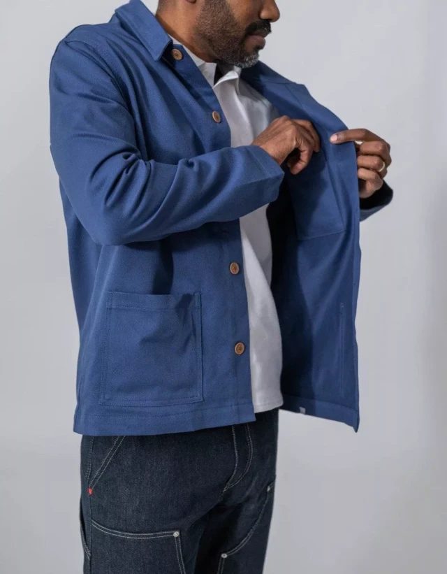 1083 - VESTE DE TRAVAIL 703  droite coton bio superdenim bleu ouvrier