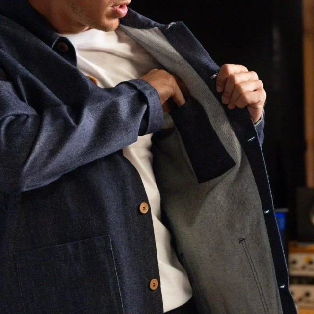 1083 - VESTE DE TRAVAIL 703 droite coton bio carde superdenim Indigo brut