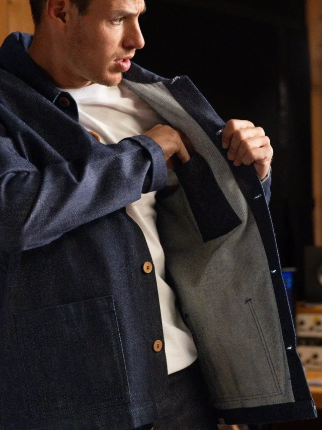 1083 - VESTE DE TRAVAIL 703 droite coton bio carde superdenim Indigo brut