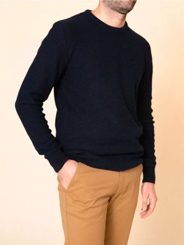 1083 - PULL UNI BLEU 770 VOLONTAIRE laine recyclee Homme