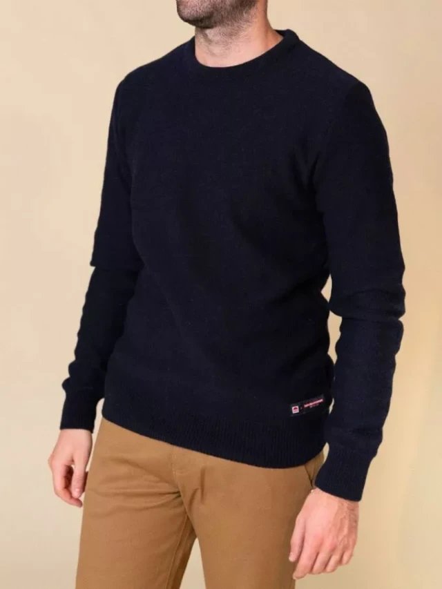 1083 - PULL UNI BLEU 770 VOLONTAIRE laine recyclee Homme