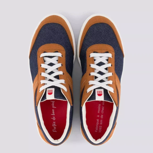 1083 - SNEAKERS VEGAN 901V coton bio bleu marron Unisexe