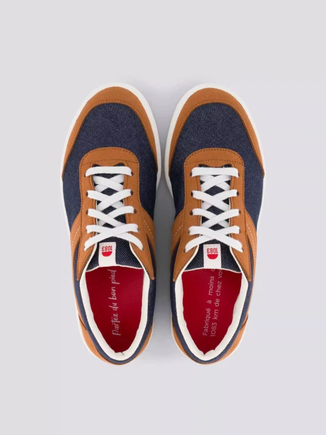 1083 - SNEAKERS VEGAN 901V coton bio bleu marron Unisexe