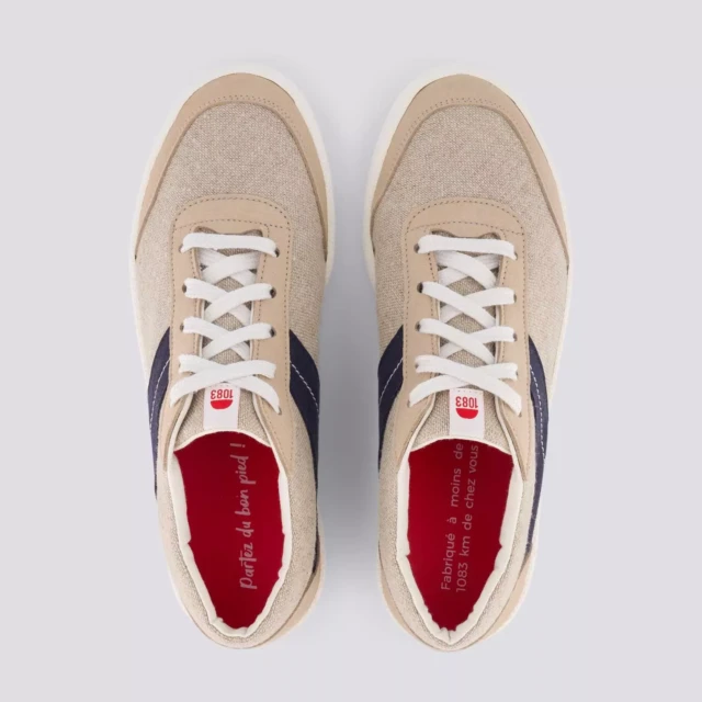 1083 - SNEAKERS LIN VEGAN 901V microfibre beige bleu Unisexe