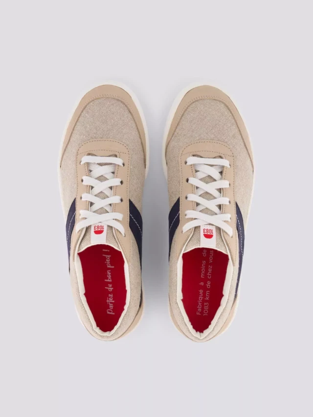 1083 - SNEAKERS LIN VEGAN 901V microfibre beige bleu Unisexe