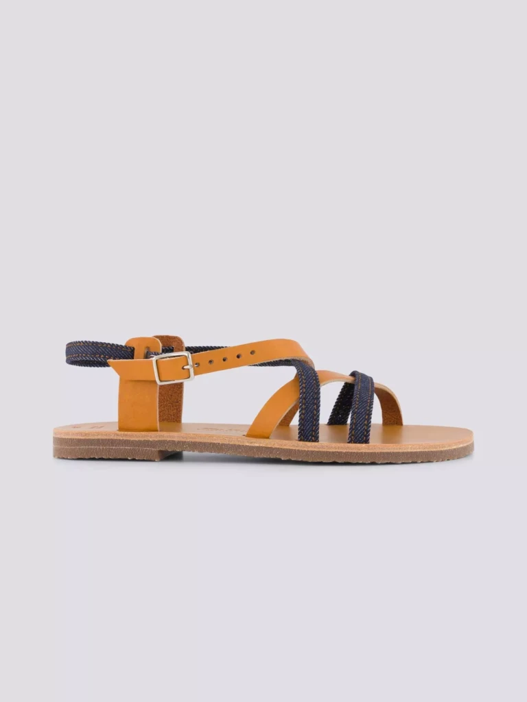1083 - SANDALES 924 coton bio cuir camel Femme