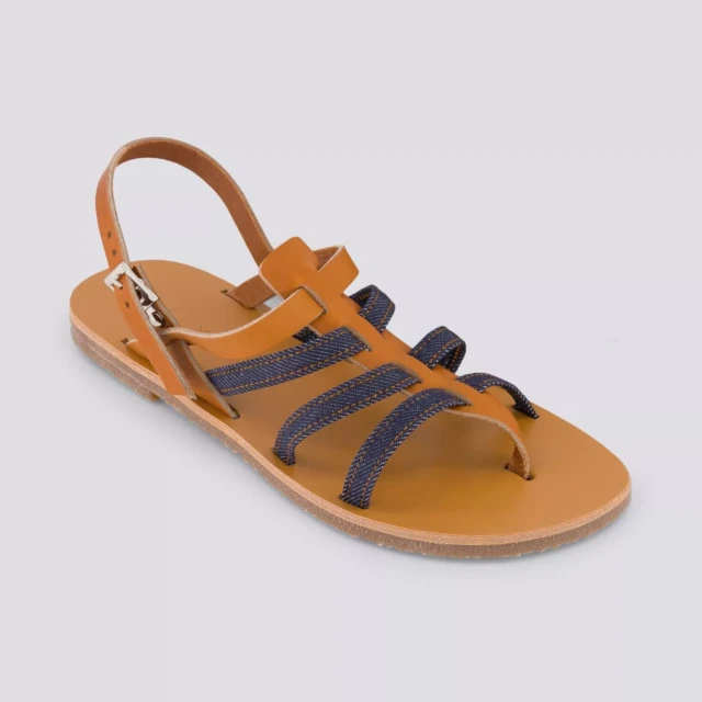 1083 - SANDALE TROPEZIENNE 925 coton bio cuir camel Femme