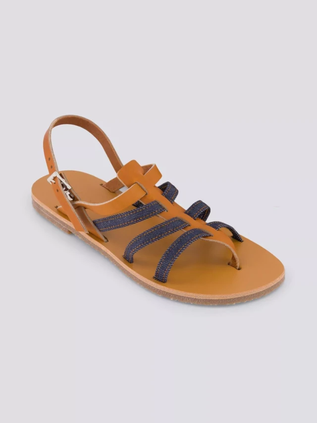 1083 - SANDALE TROPEZIENNE 925 coton bio cuir camel Femme