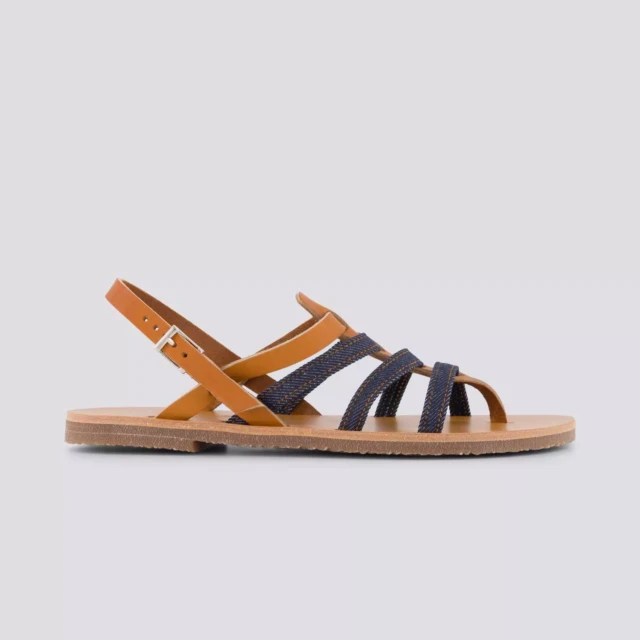 1083 - SANDALE TROPEZIENNE 925 coton bio cuir camel Femme