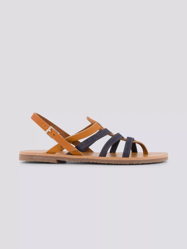 1083 - SANDALE TROPEZIENNE 925 coton bio cuir camel Femme