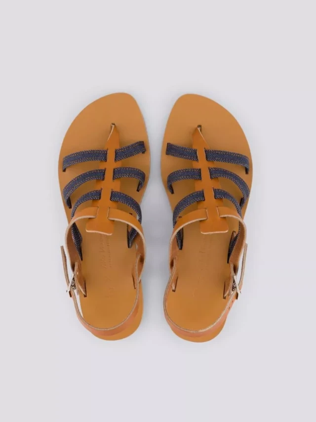 1083 - SANDALE TROPEZIENNE 925 coton bio cuir camel Femme