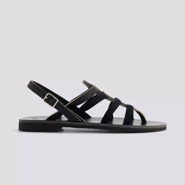 1083 - SANDALE TROPEZIENNE 925 coton bio cuir noir Femme