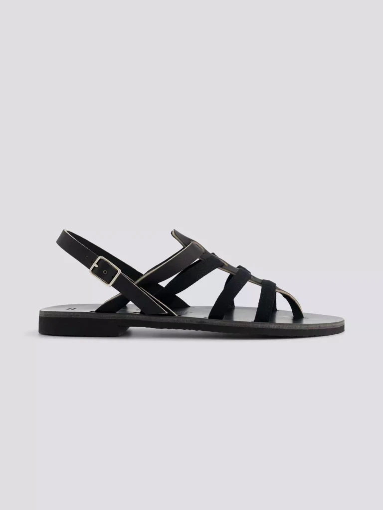 1083 - SANDALE TROPEZIENNE 925 coton bio cuir noir Femme