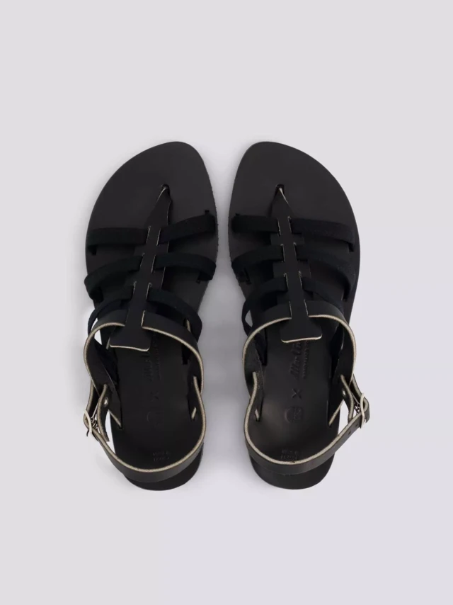 1083 - SANDALE TROPEZIENNE 925 coton bio cuir noir Femme