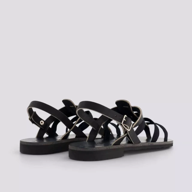 1083 - SANDALE TROPEZIENNE 925 coton bio cuir noir Femme