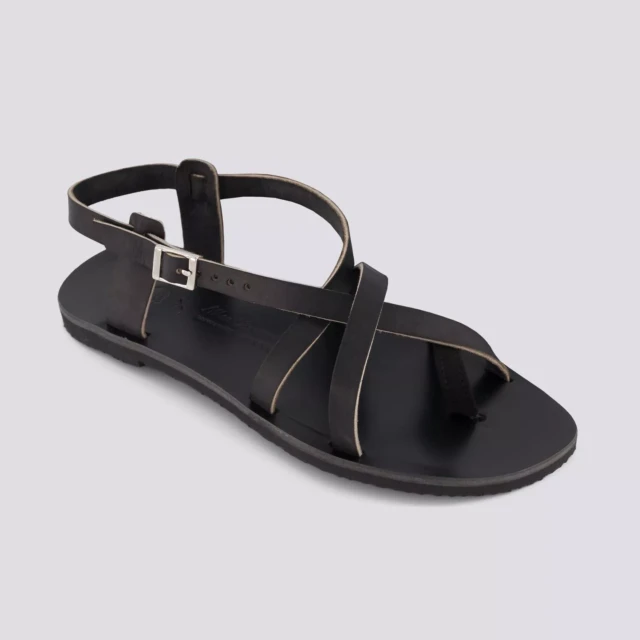 1083 - SANDALES PASSE POUCE 927 coton bio cuir noir Femme