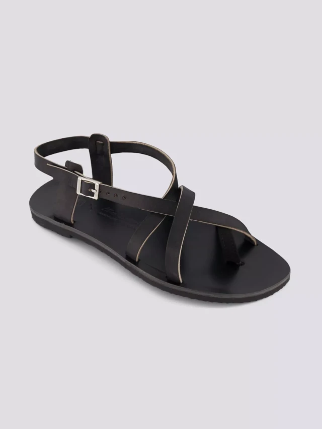 1083 - SANDALES PASSE POUCE 927 coton bio cuir noir Femme