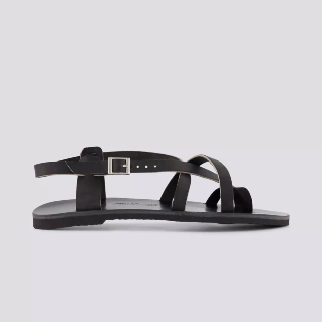 1083 - SANDALES PASSE POUCE 927 coton bio cuir noir Femme