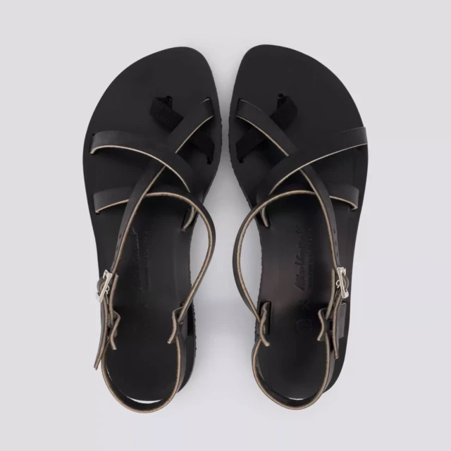 1083 - SANDALES PASSE POUCE 927 coton bio cuir noir Femme