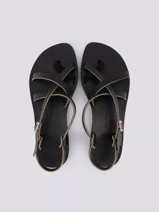 1083 - SANDALES PASSE POUCE 927 coton bio cuir noir Femme