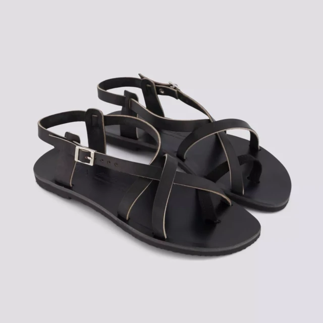 1083 - SANDALES PASSE POUCE 927 coton bio cuir noir Femme