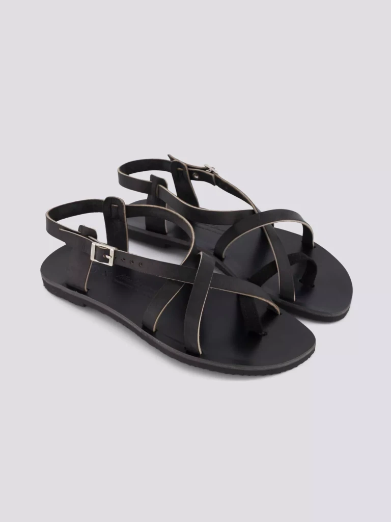 1083 - SANDALES PASSE POUCE 927 coton bio cuir noir Femme