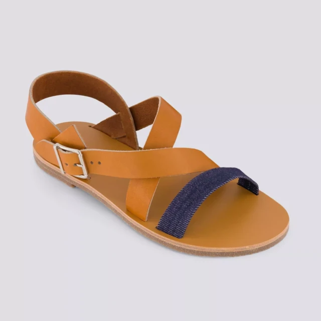 1083 - SANDALES 929 coton bio cuir camel Homme