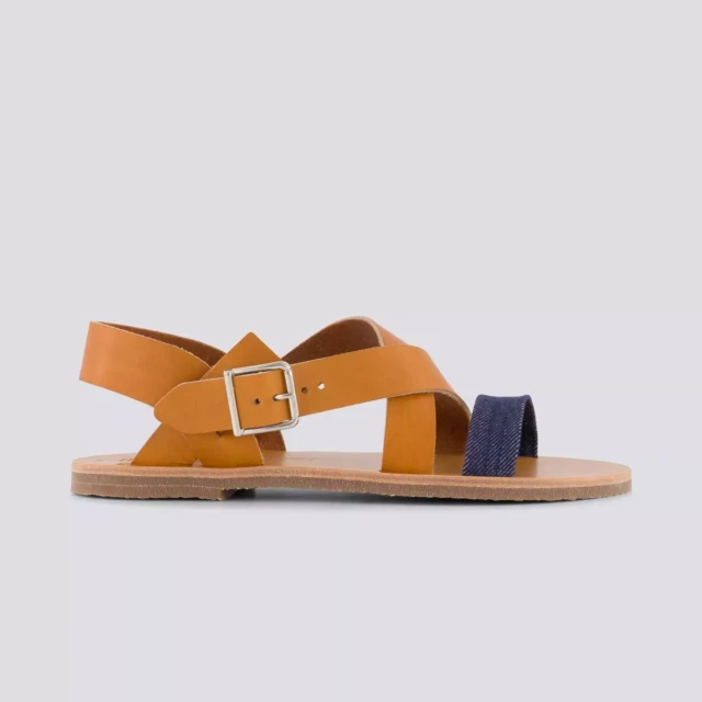 1083 - SANDALES 929 coton bio cuir camel Homme