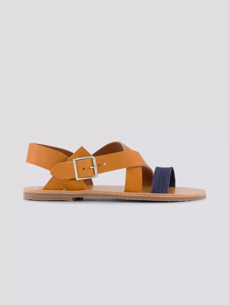1083 - SANDALES 929 coton bio cuir camel Homme