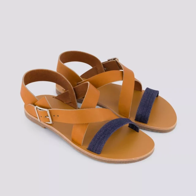 1083 - SANDALES 929 coton bio cuir camel Homme