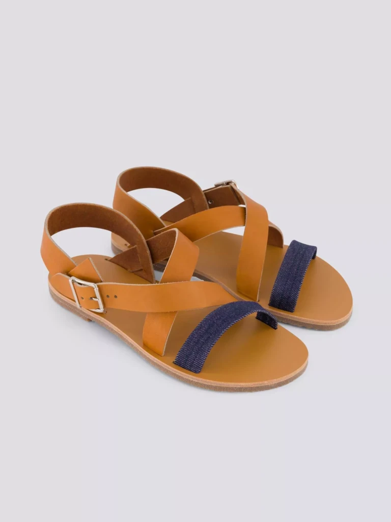 1083 - SANDALES 929 coton bio cuir camel Homme
