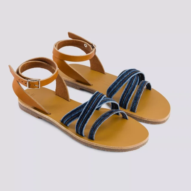 1083 - SANDALES 930 coton bio cuir camel océan Femme