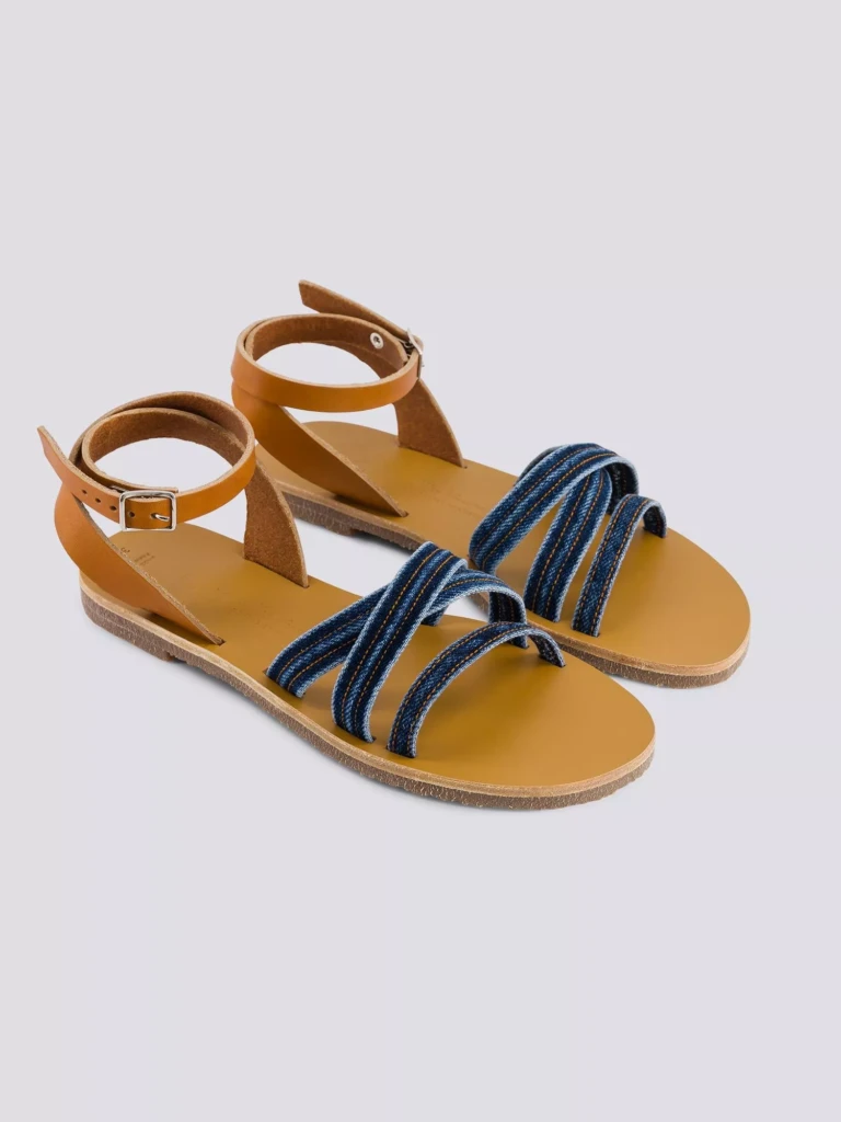 1083 - SANDALES 930 coton bio cuir camel océan Femme