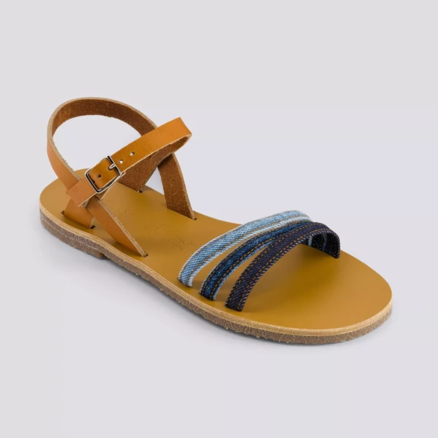 1083 - SANDALES 931 coton bio cuir camel multi délavé Femme