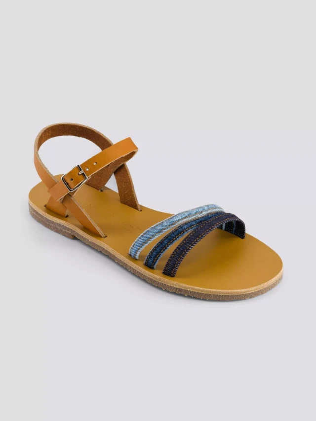 1083 - SANDALES 931 coton bio cuir camel multi délavé Femme