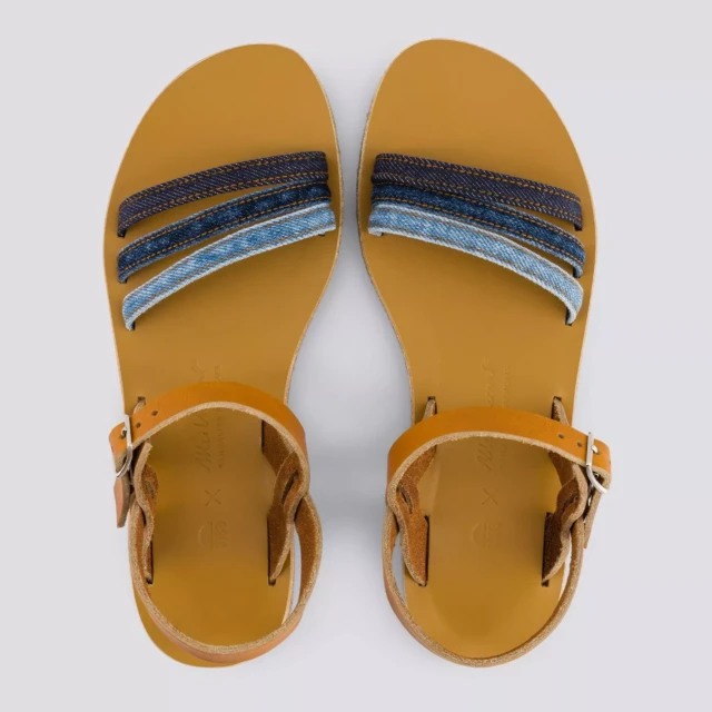 1083 - SANDALES 931 coton bio cuir camel multi délavé Femme