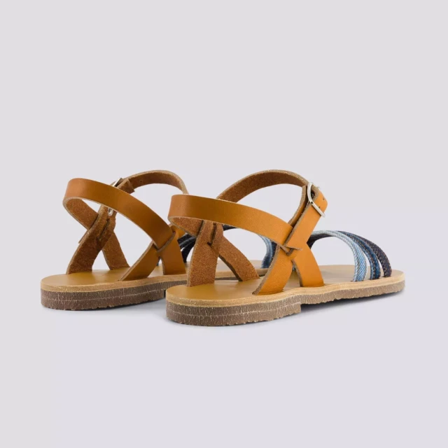 1083 - SANDALES 931 coton bio cuir camel multi délavé Femme