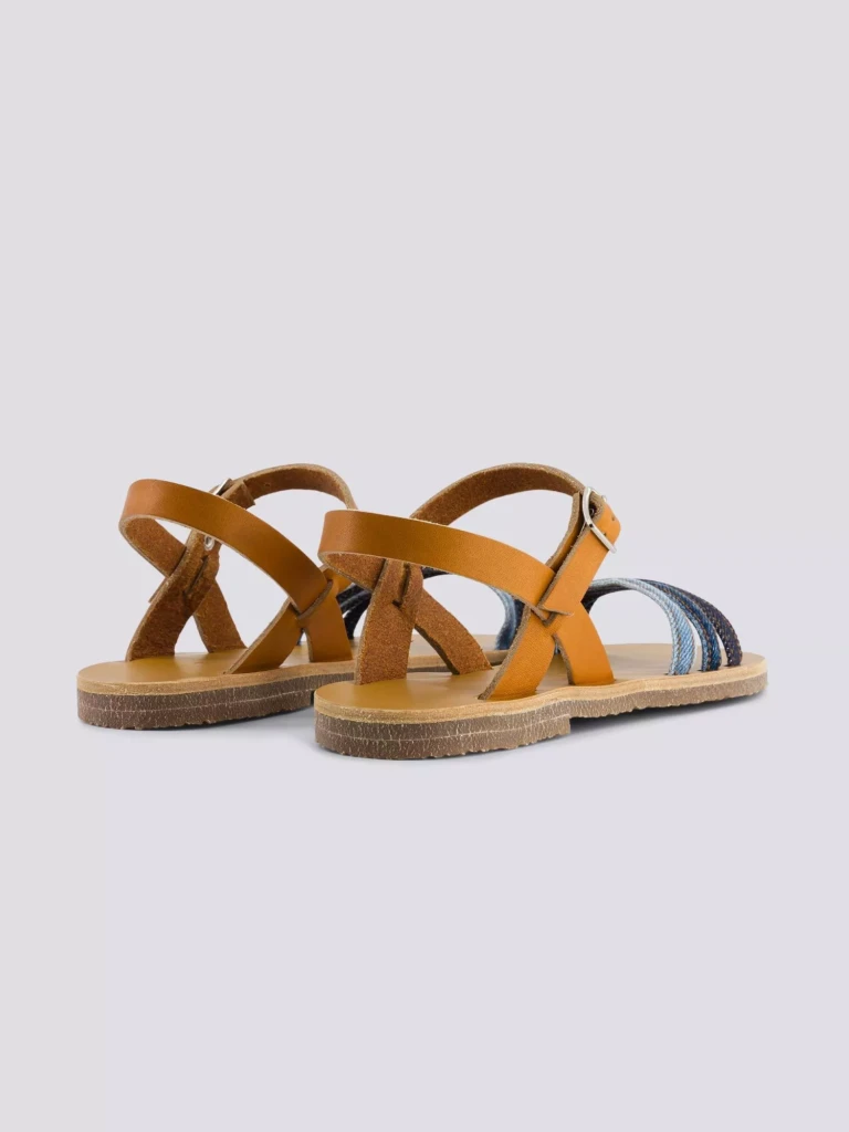 1083 - SANDALES 931 coton bio cuir camel multi délavé Femme