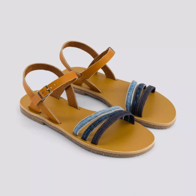 1083 - SANDALES 931 coton bio cuir camel multi délavé Femme